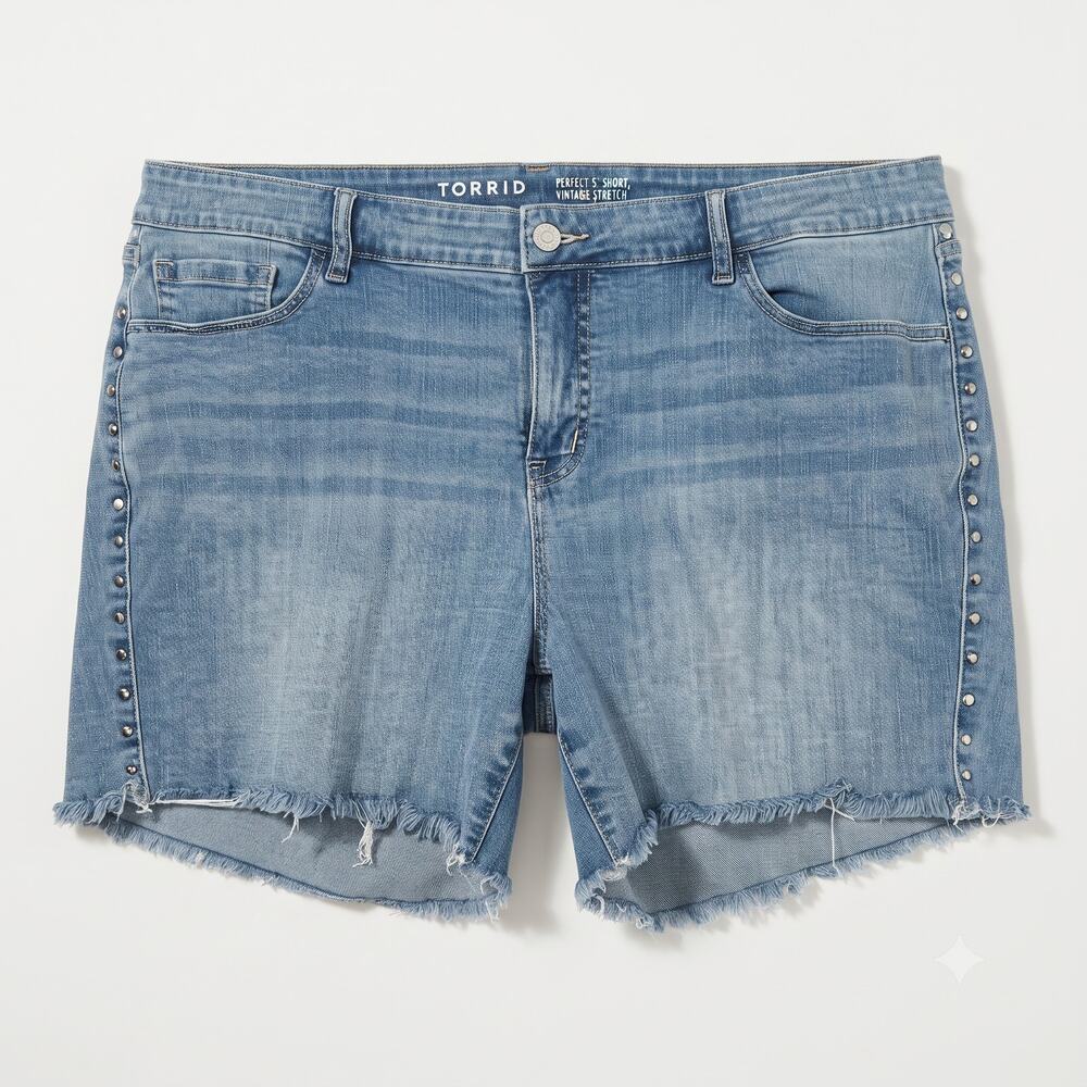 Torrid Womens 18 Y2K Biker Grunge Western Studded Frayed Hem Denim Shorts
